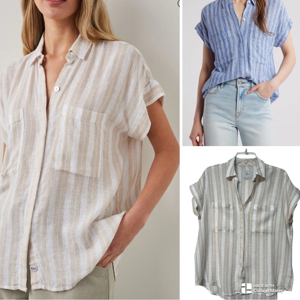 Rails Cito Shore Stripe Linen Blend Button-Up Shi… - image 1